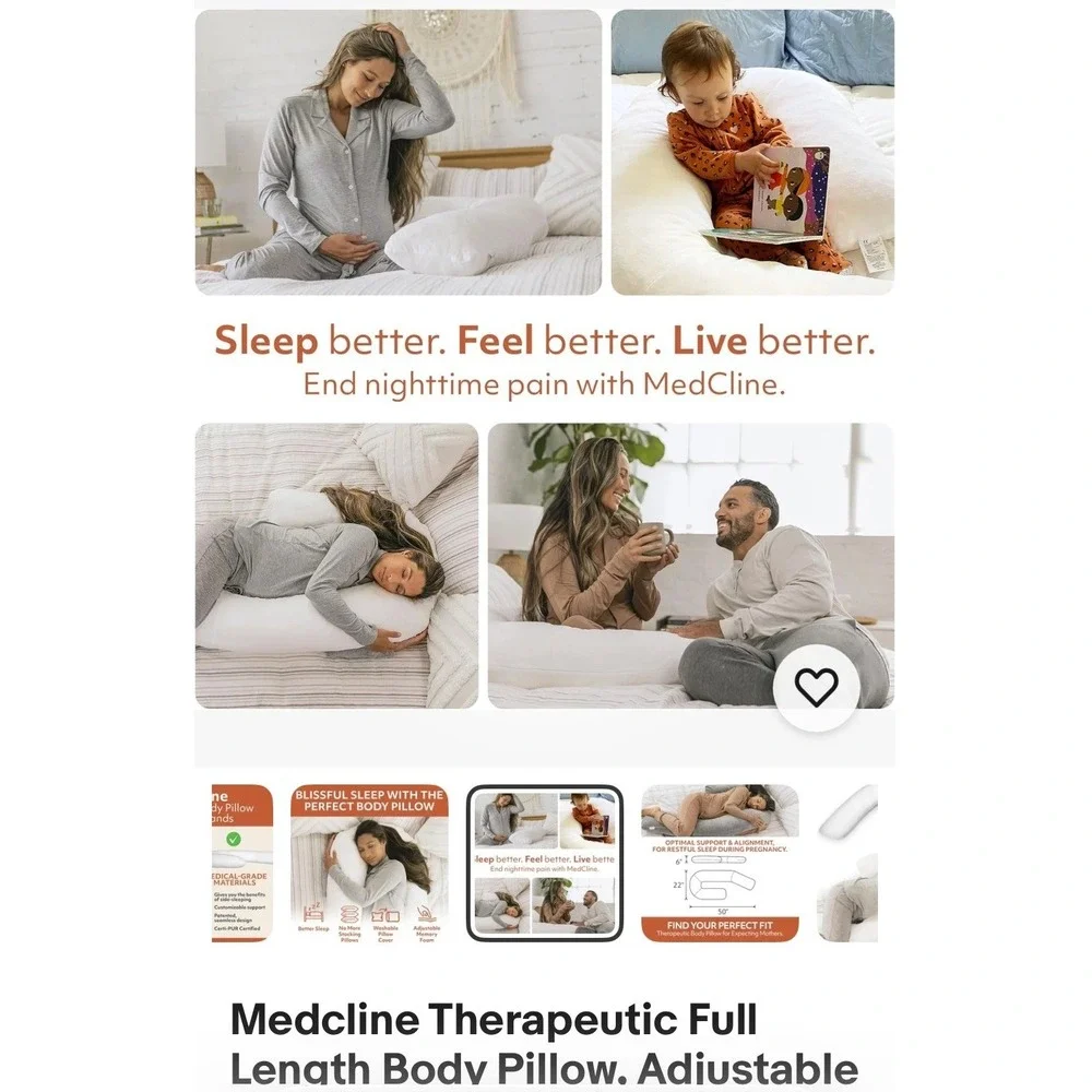 MedCline Therapeutic Body Pillow White Memory Foam New Side Sleeper J-Shape